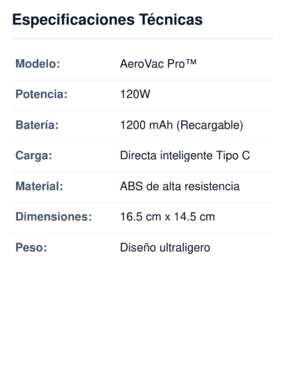 AeroVac Pro™ - Aspiradora Portátil de Mano para Auto y Hogar (4500Pa / 4000mAh)